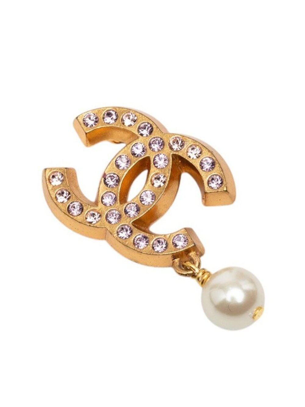 Chanel CC Logo Brooch Gold Rhinestone Plated Faux Pearl